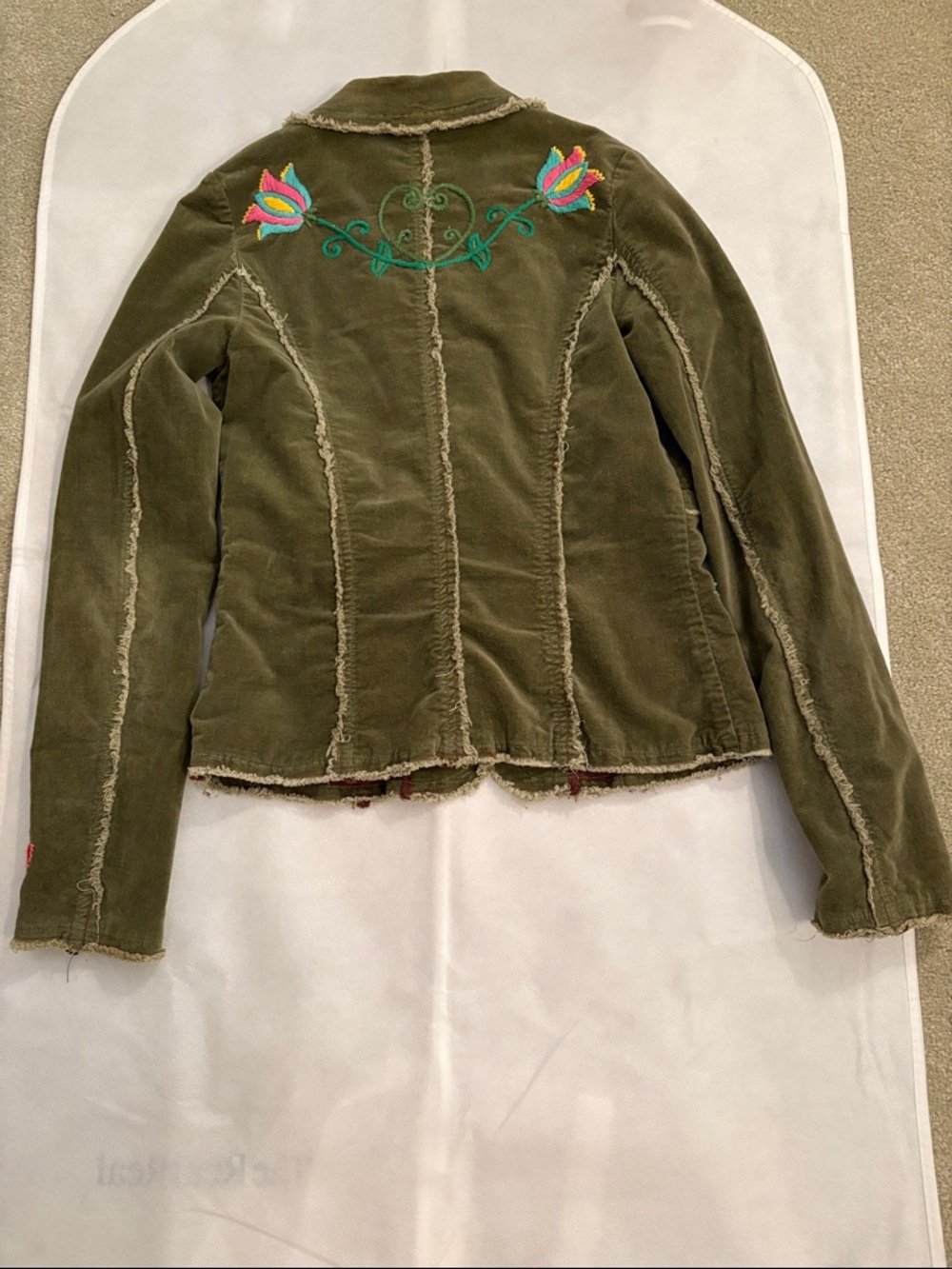 Miss Me Olive Green Embroidered Corduroy Blazer, size M - Picture 4 of 5